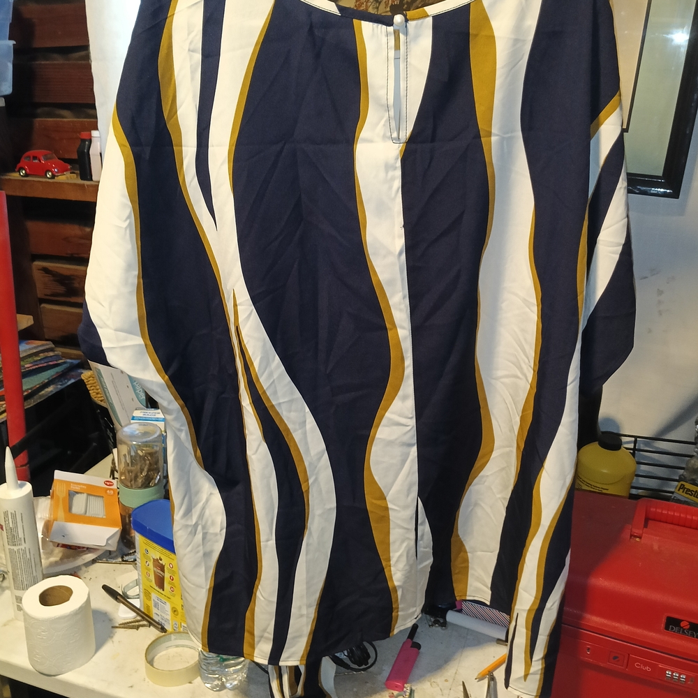 SHEIN Navy and Gold Striped Chemise